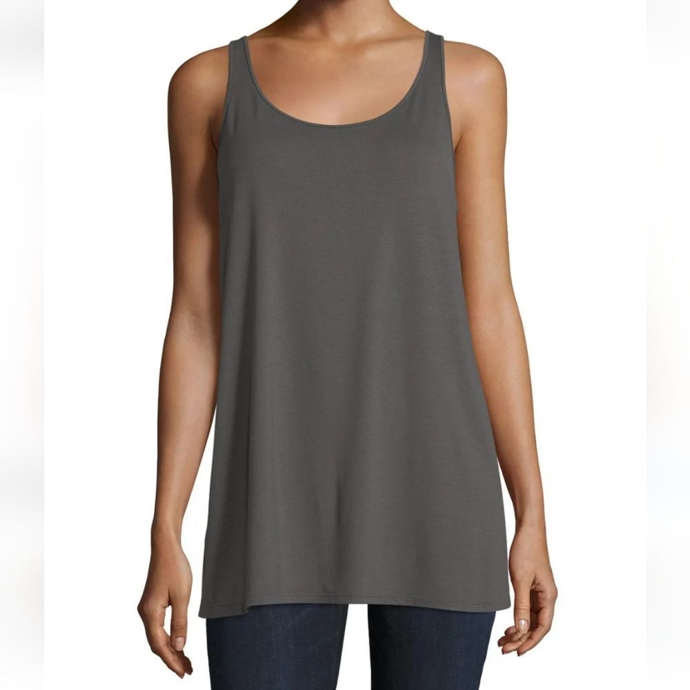 Eileen Fisher Sleeveless Scoop-Neck Jersey Tank 100% Silk Brown Size XS